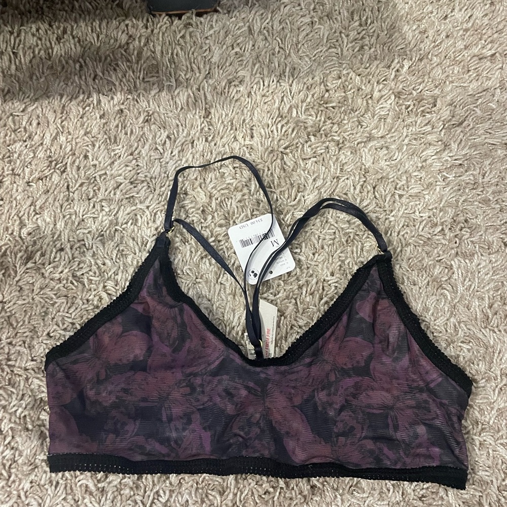 Free People Black and Purple Lace Bralette